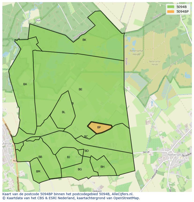 Afbeelding van het postcodegebied 5094 BP op de kaart.