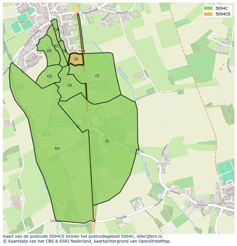 Afbeelding van het postcodegebied 5094 CE op de kaart.