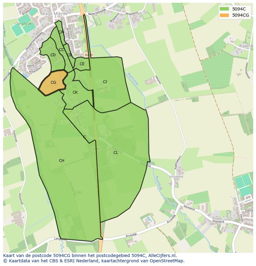 Afbeelding van het postcodegebied 5094 CG op de kaart.