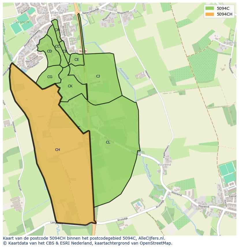 Afbeelding van het postcodegebied 5094 CH op de kaart.