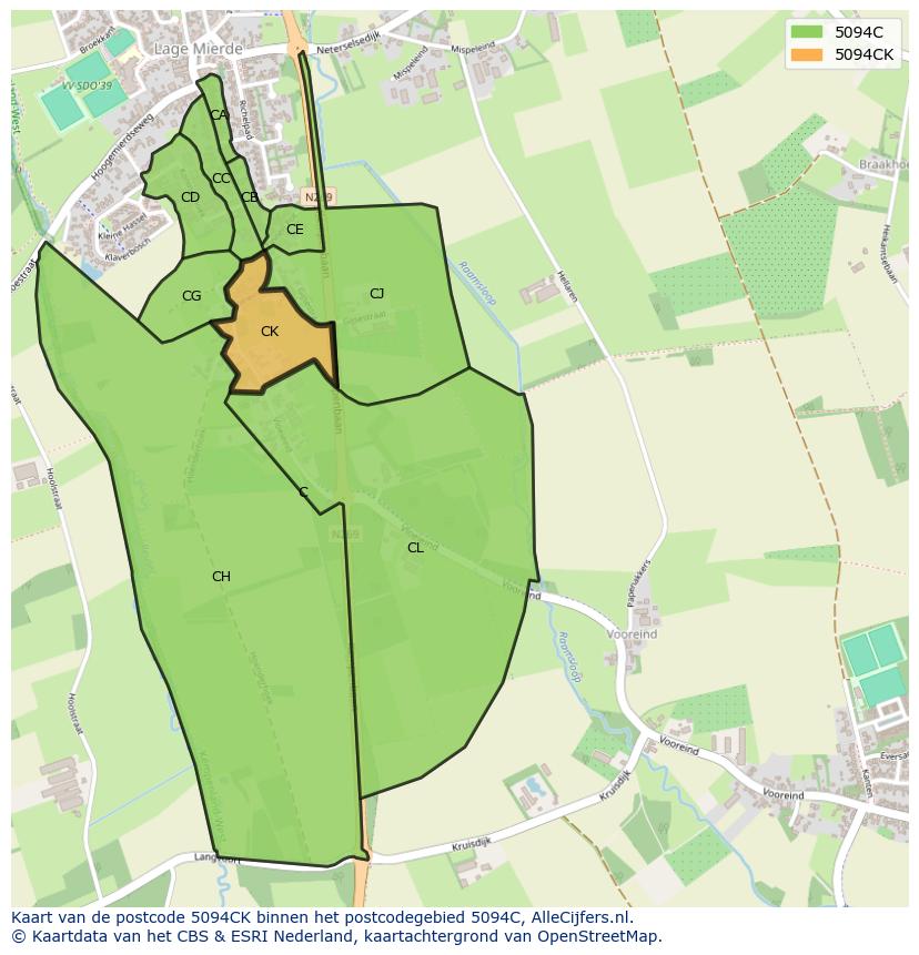 Afbeelding van het postcodegebied 5094 CK op de kaart.