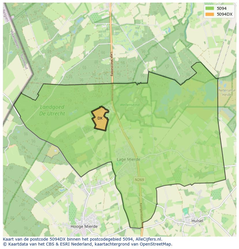 Afbeelding van het postcodegebied 5094 DX op de kaart.