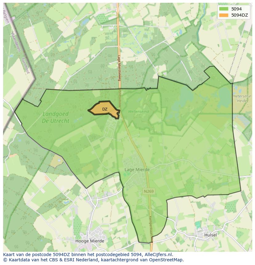Afbeelding van het postcodegebied 5094 DZ op de kaart.