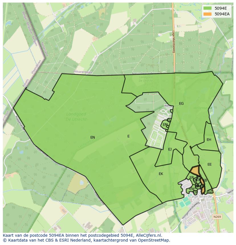 Afbeelding van het postcodegebied 5094 EA op de kaart.
