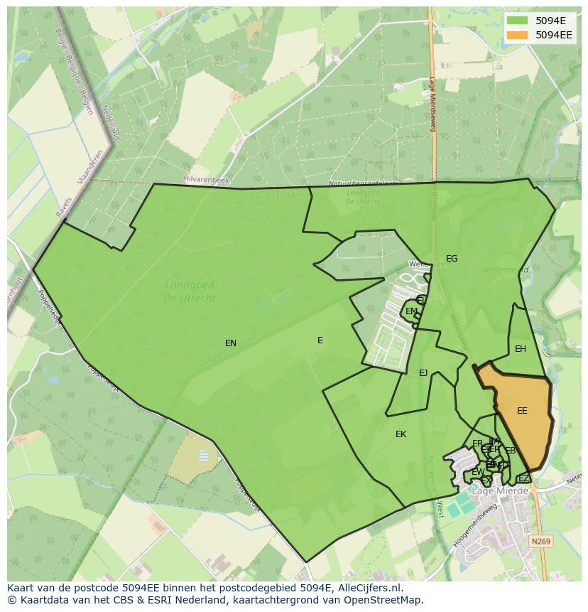 Afbeelding van het postcodegebied 5094 EE op de kaart.