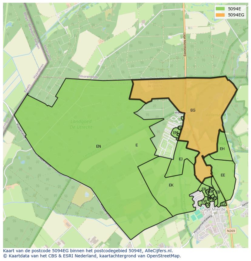 Afbeelding van het postcodegebied 5094 EG op de kaart.