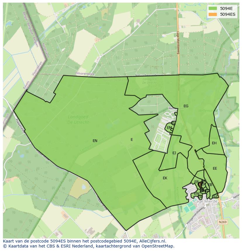 Afbeelding van het postcodegebied 5094 ES op de kaart.