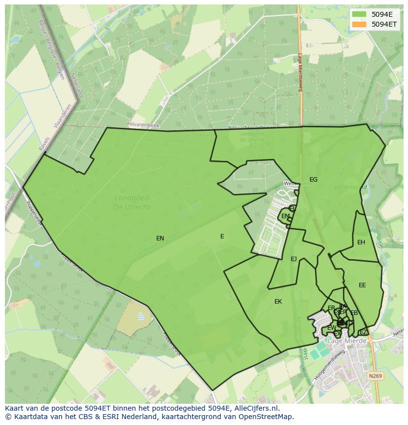 Afbeelding van het postcodegebied 5094 ET op de kaart.