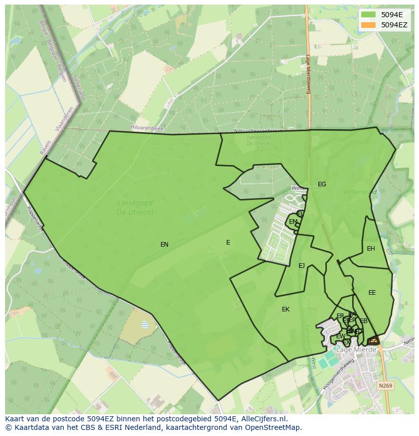 Afbeelding van het postcodegebied 5094 EZ op de kaart.