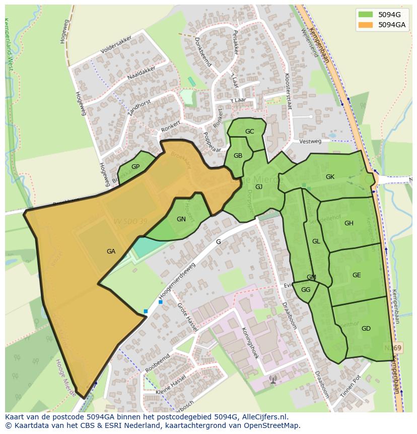 Afbeelding van het postcodegebied 5094 GA op de kaart.