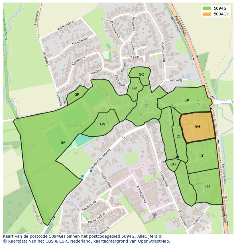Afbeelding van het postcodegebied 5094 GH op de kaart.