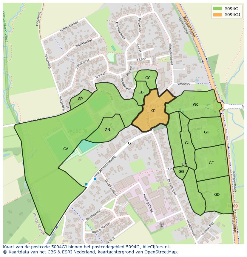 Afbeelding van het postcodegebied 5094 GJ op de kaart.