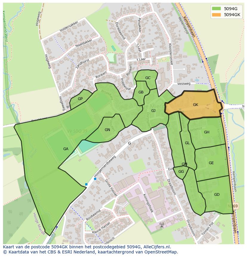 Afbeelding van het postcodegebied 5094 GK op de kaart.