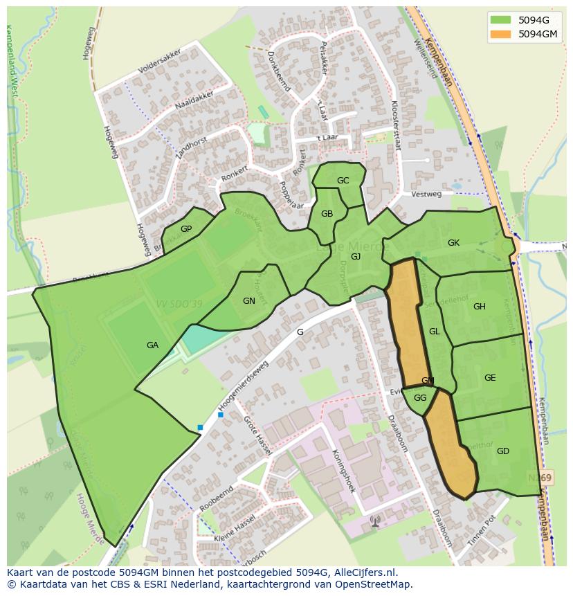 Afbeelding van het postcodegebied 5094 GM op de kaart.