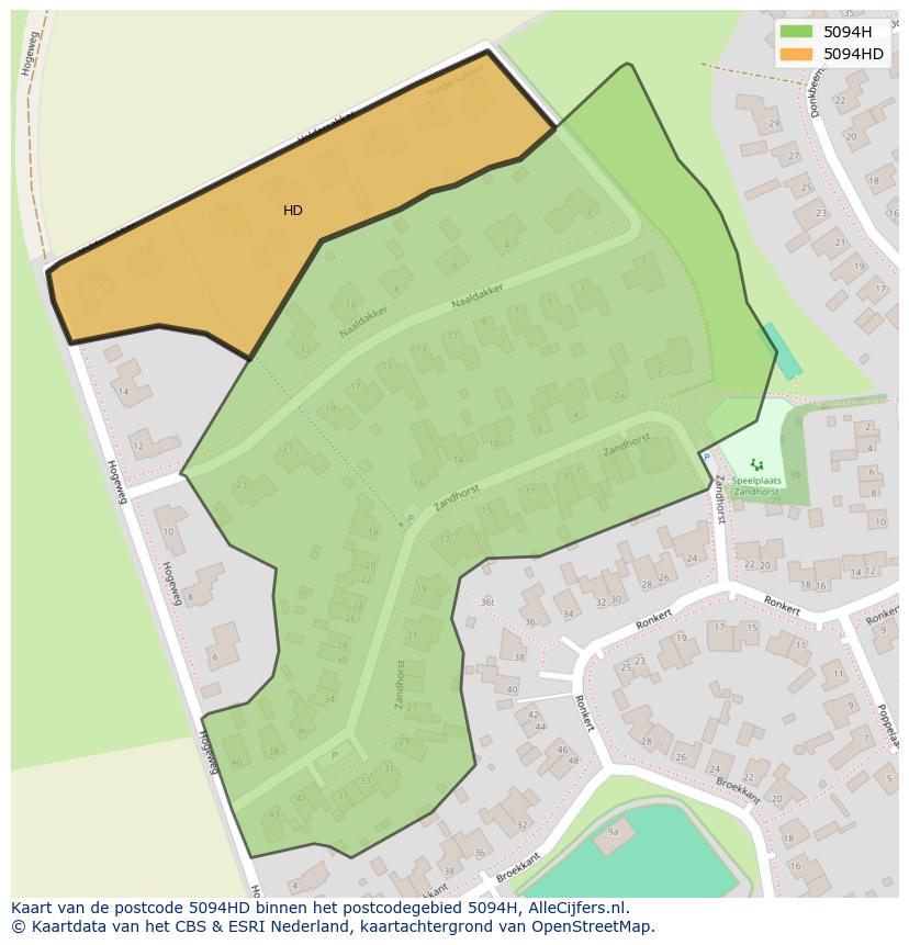 Afbeelding van het postcodegebied 5094 HD op de kaart.