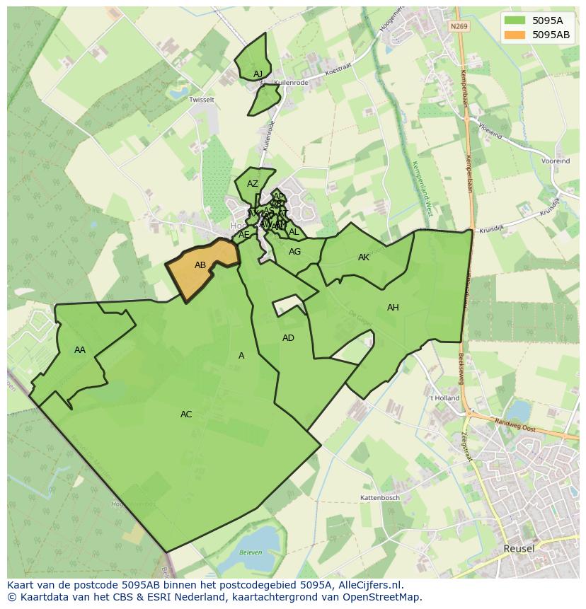 Afbeelding van het postcodegebied 5095 AB op de kaart.