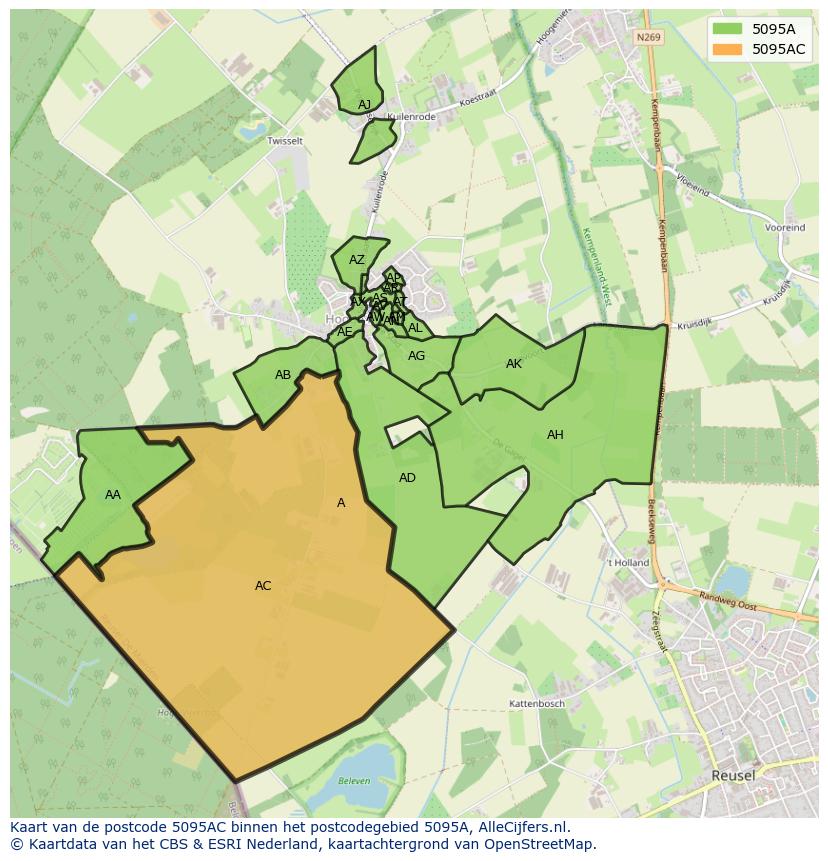 Afbeelding van het postcodegebied 5095 AC op de kaart.