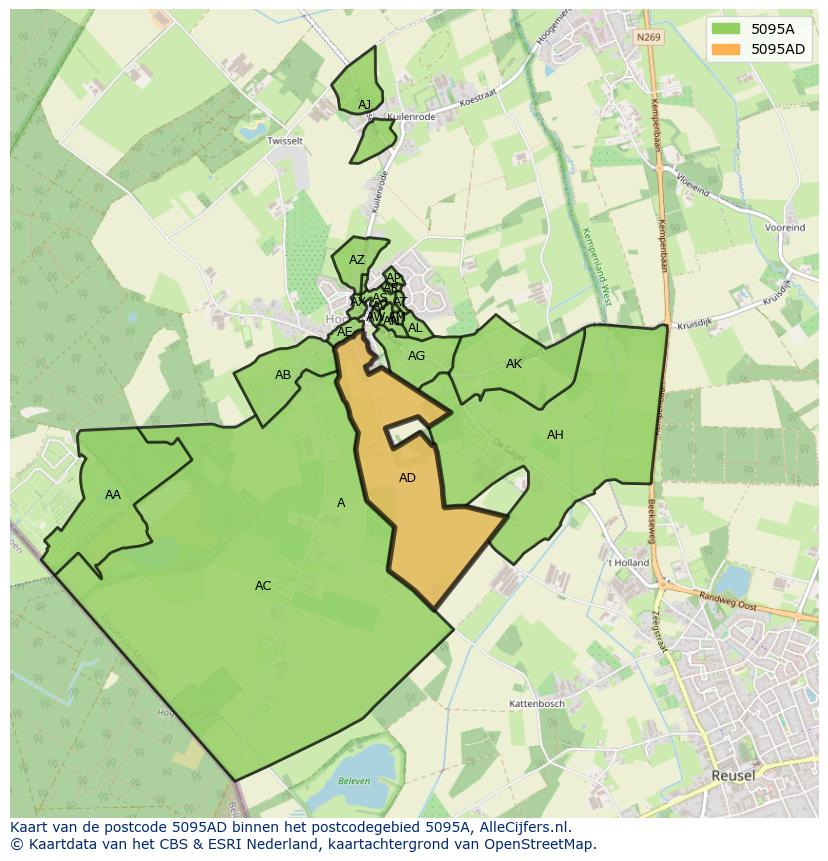 Afbeelding van het postcodegebied 5095 AD op de kaart.