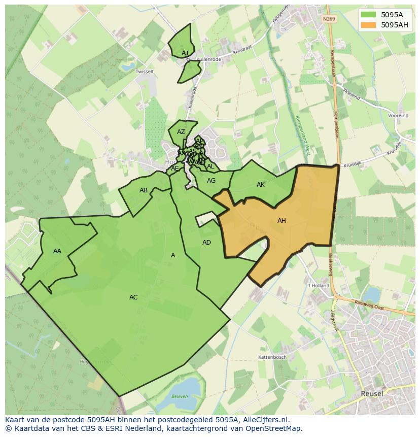 Afbeelding van het postcodegebied 5095 AH op de kaart.