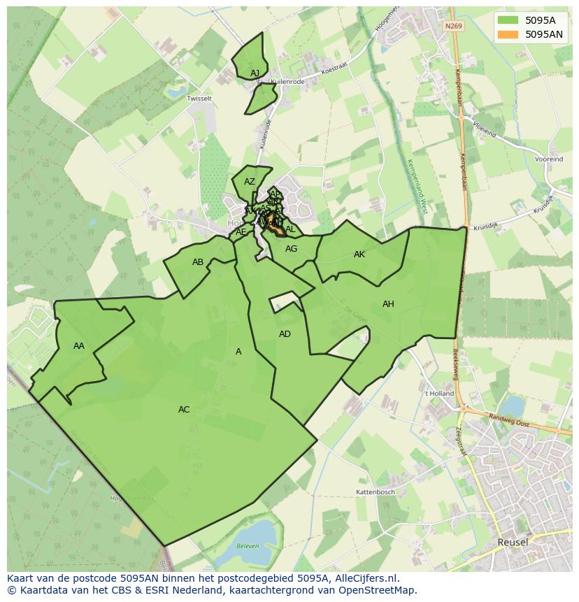 Afbeelding van het postcodegebied 5095 AN op de kaart.