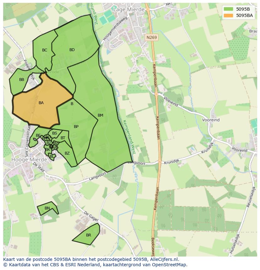 Afbeelding van het postcodegebied 5095 BA op de kaart.