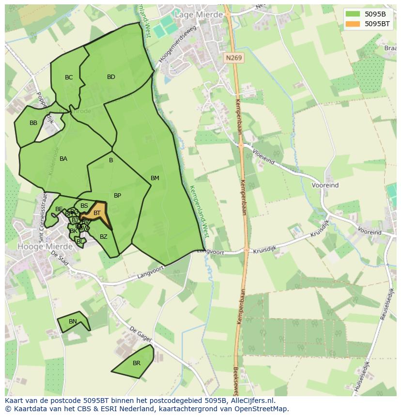 Afbeelding van het postcodegebied 5095 BT op de kaart.