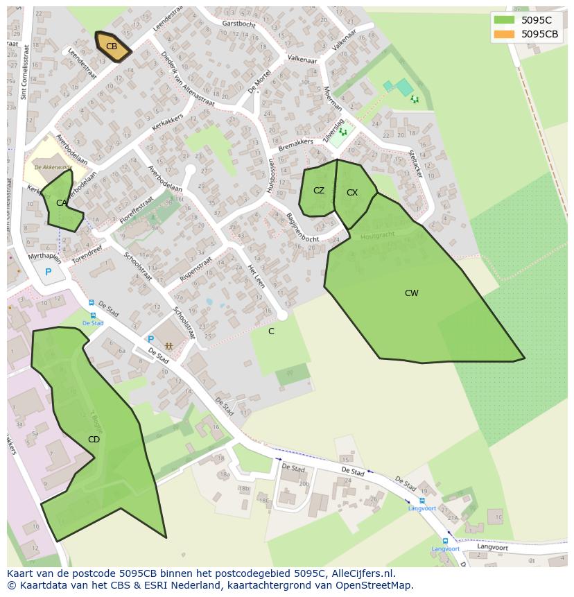 Afbeelding van het postcodegebied 5095 CB op de kaart.