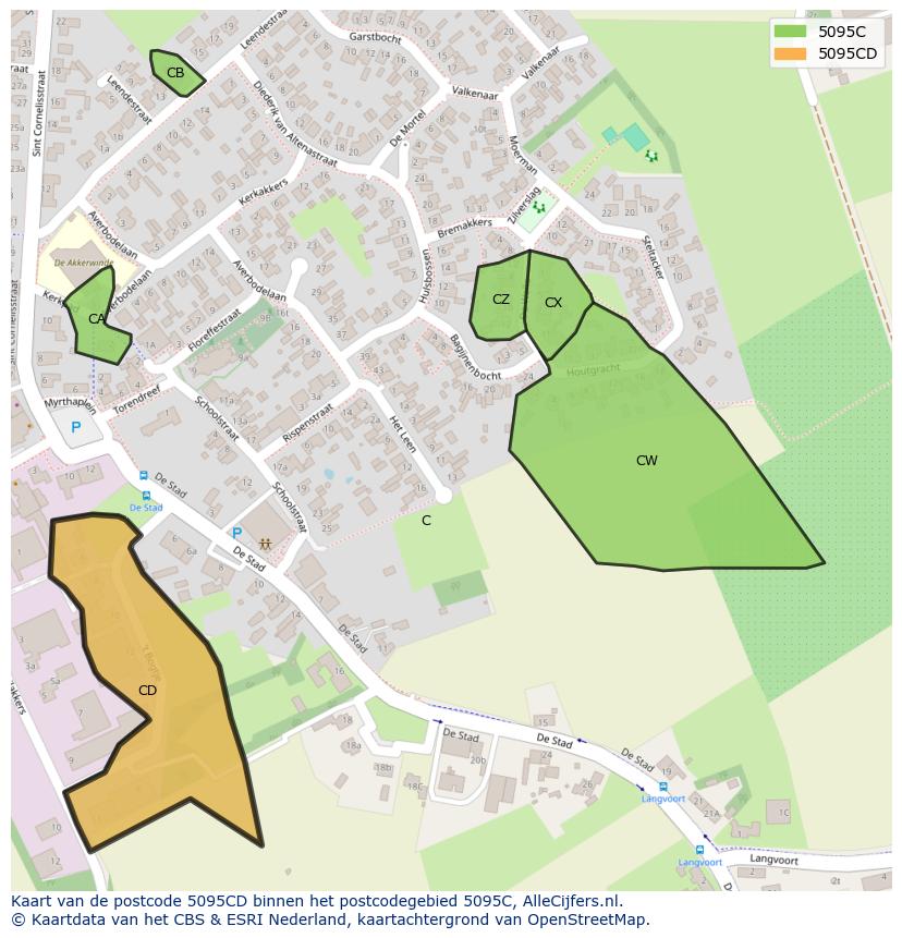 Afbeelding van het postcodegebied 5095 CD op de kaart.
