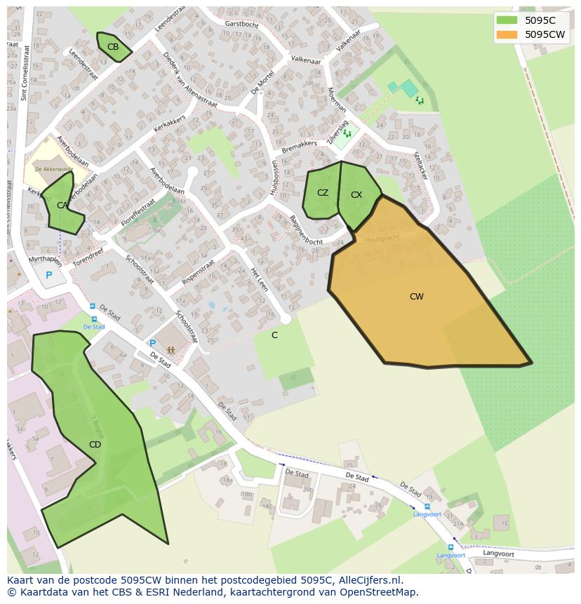 Afbeelding van het postcodegebied 5095 CW op de kaart.