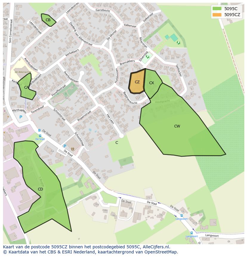 Afbeelding van het postcodegebied 5095 CZ op de kaart.