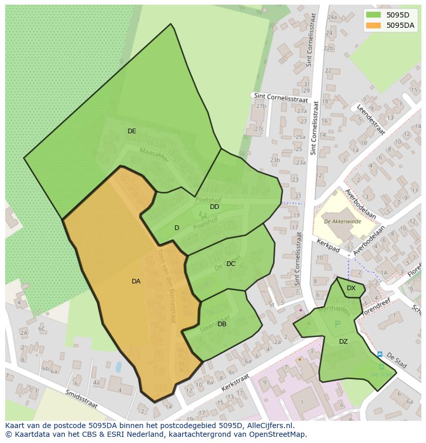 Afbeelding van het postcodegebied 5095 DA op de kaart.