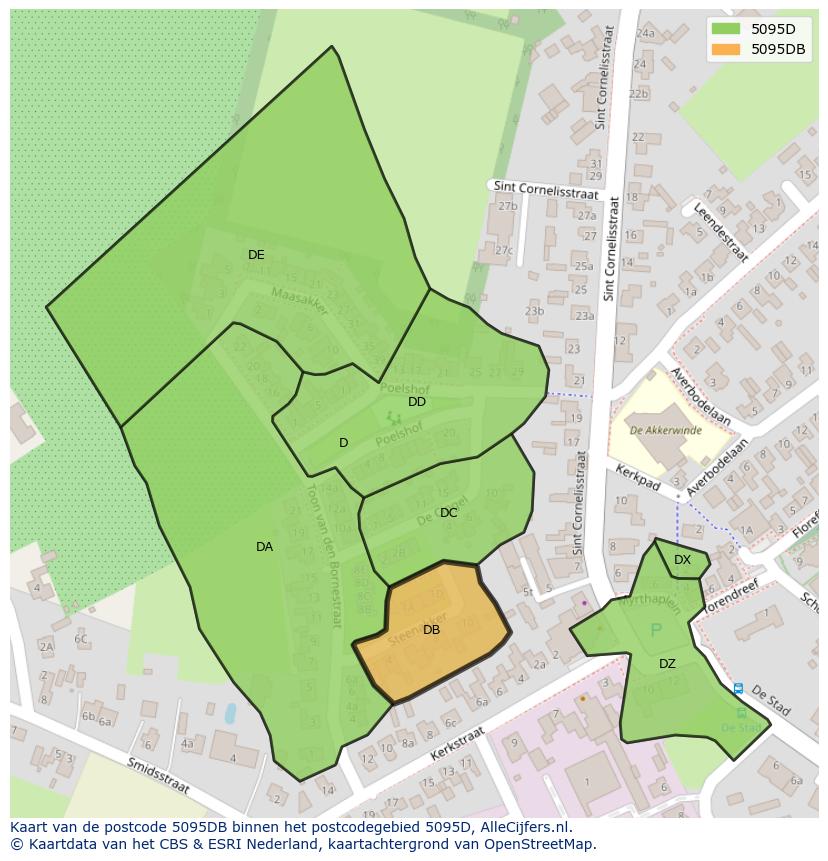 Afbeelding van het postcodegebied 5095 DB op de kaart.