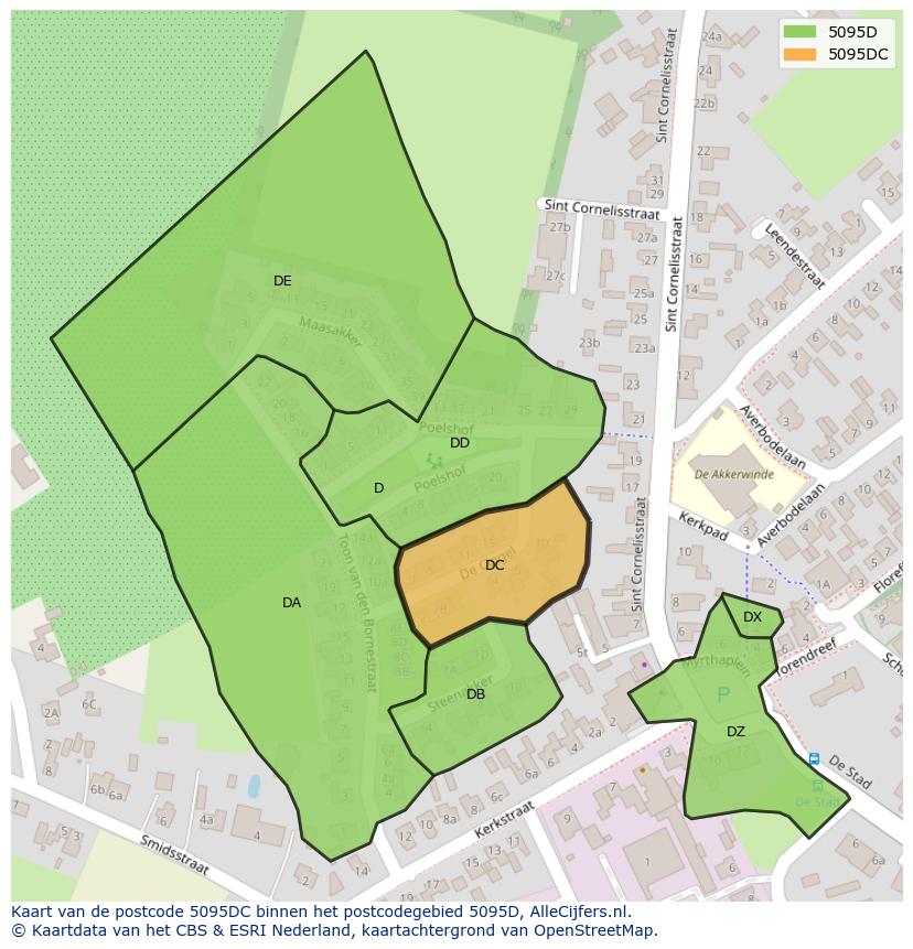 Afbeelding van het postcodegebied 5095 DC op de kaart.