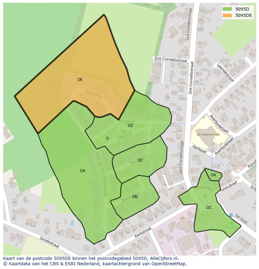 Afbeelding van het postcodegebied 5095 DE op de kaart.