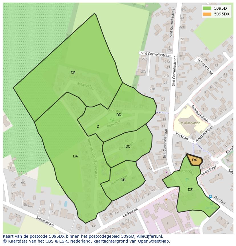 Afbeelding van het postcodegebied 5095 DX op de kaart.