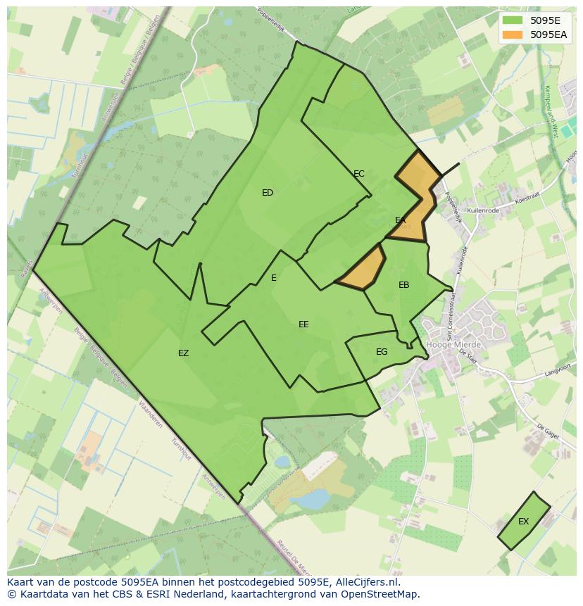 Afbeelding van het postcodegebied 5095 EA op de kaart.