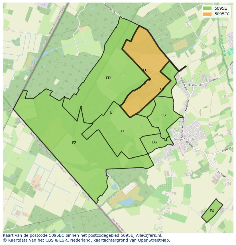 Afbeelding van het postcodegebied 5095 EC op de kaart.