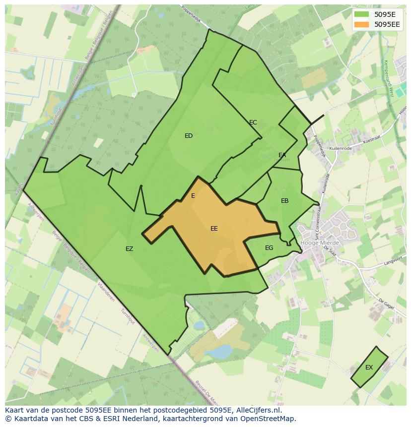 Afbeelding van het postcodegebied 5095 EE op de kaart.