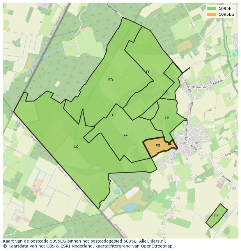 Afbeelding van het postcodegebied 5095 EG op de kaart.