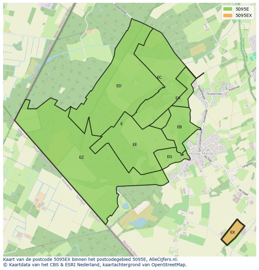 Afbeelding van het postcodegebied 5095 EX op de kaart.