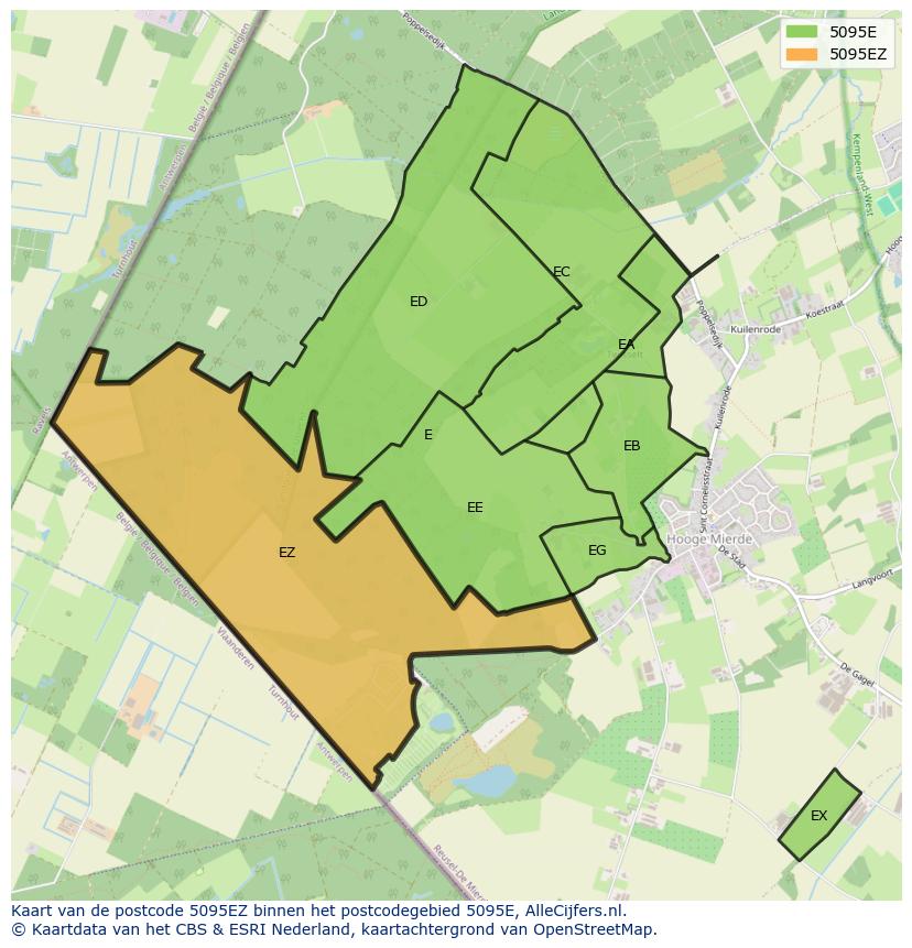 Afbeelding van het postcodegebied 5095 EZ op de kaart.