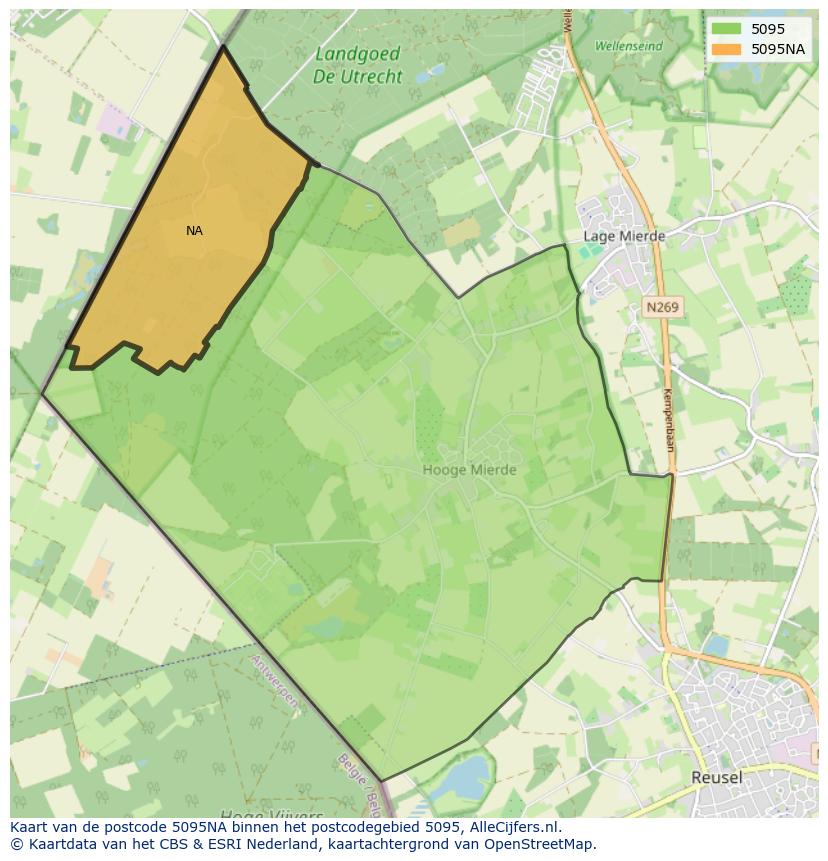 Afbeelding van het postcodegebied 5095 NA op de kaart.
