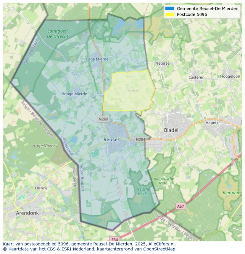 Afbeelding van het postcodegebied 5096 op de kaart.