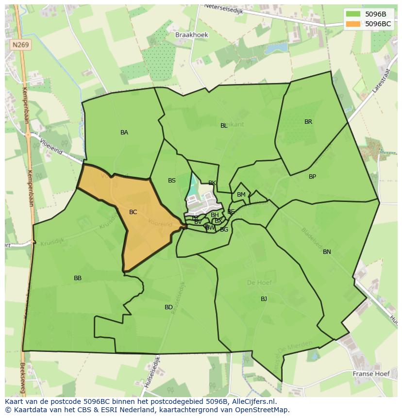 Afbeelding van het postcodegebied 5096 BC op de kaart.