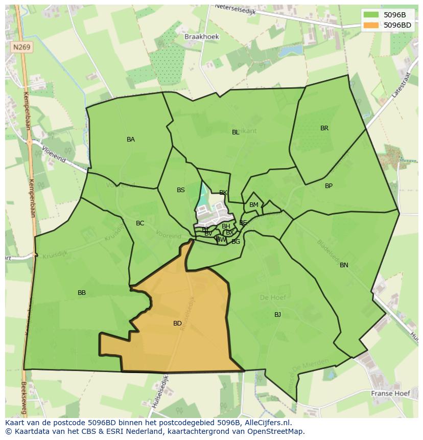 Afbeelding van het postcodegebied 5096 BD op de kaart.