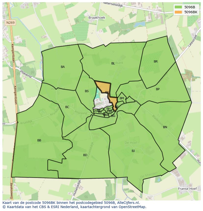 Afbeelding van het postcodegebied 5096 BK op de kaart.