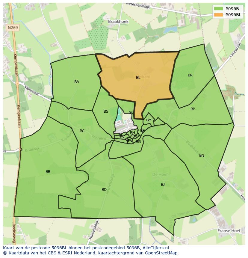 Afbeelding van het postcodegebied 5096 BL op de kaart.