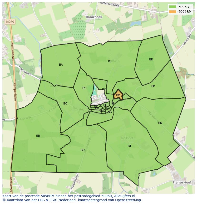 Afbeelding van het postcodegebied 5096 BM op de kaart.