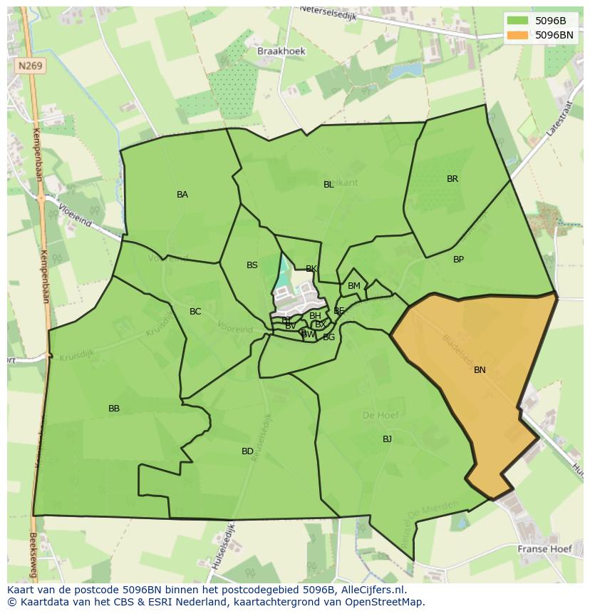 Afbeelding van het postcodegebied 5096 BN op de kaart.