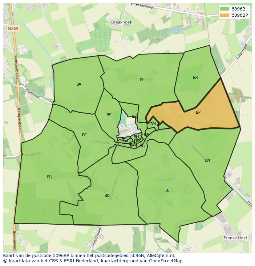 Afbeelding van het postcodegebied 5096 BP op de kaart.